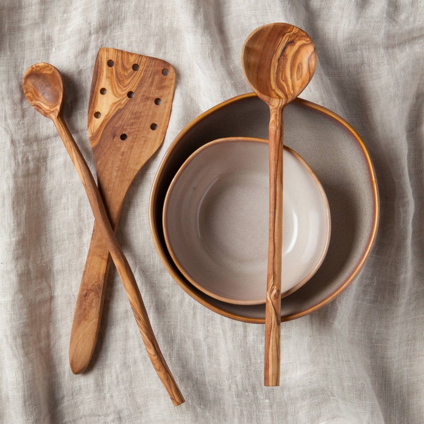 Handcrafted Olive Wood Round Spoon