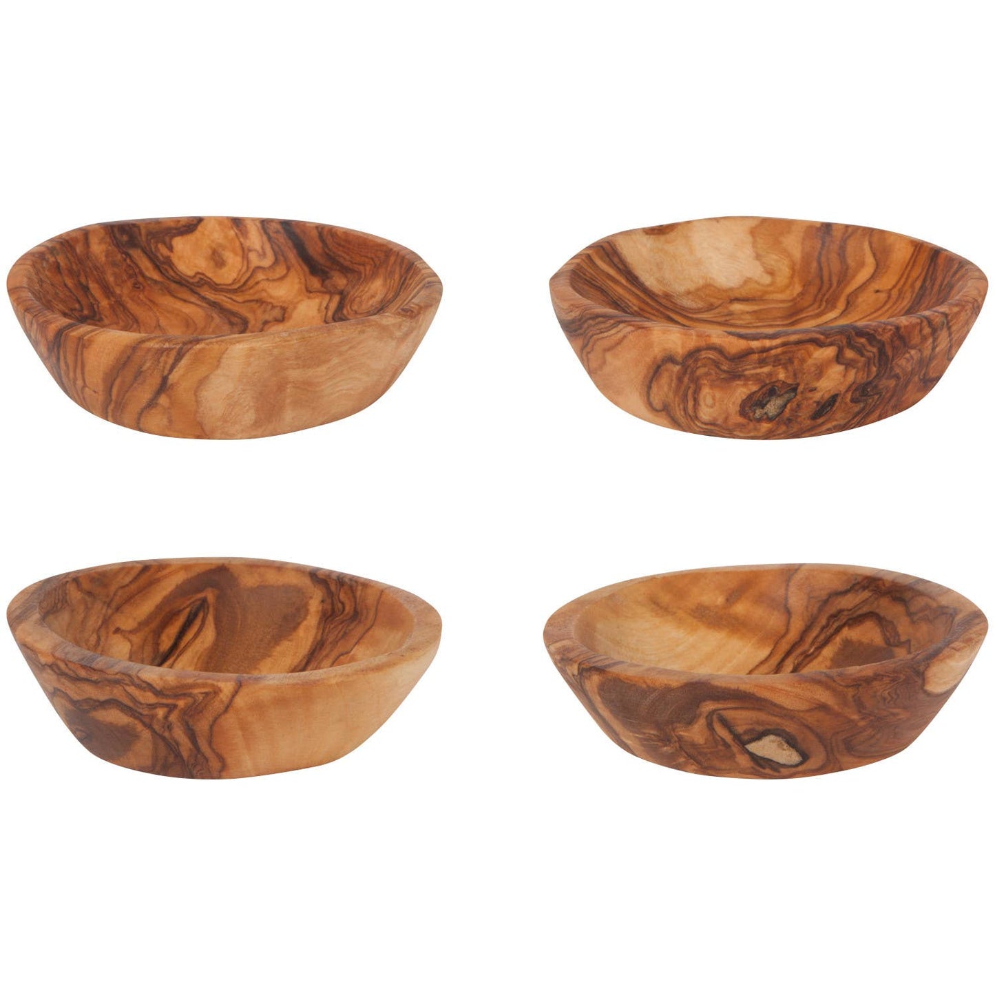 Handcrafted Olive Wood Pinch Bowls (Set of 4)